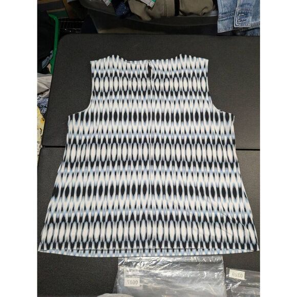 Calvin Klein Blue Geometric Sleeveless Pleated Blouse Women’s Size 1X - Picture 2 of 4